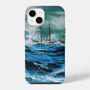 Funda Para iPhone 14 Barco en el mar en tormenta / Azul marino
