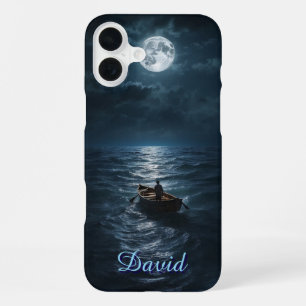 Funda Para iPhone 16 Plus Barco en el mar noche de luna llena regalo de océa