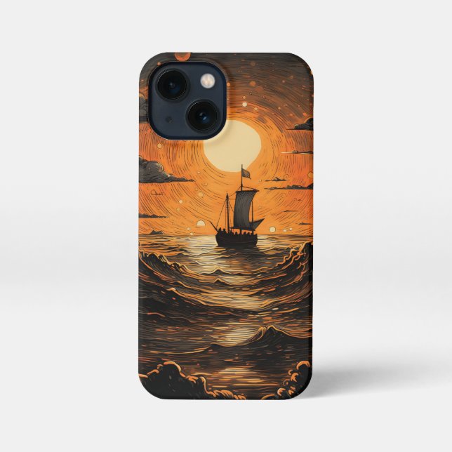 Funda Para iPhone Barco navegando por la noche (Reverso )