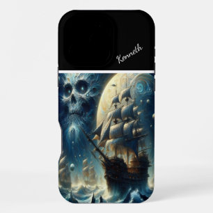 Funda Para iPhone 16 Pro Max Barco Pirata Calavera Sombra de la Luna