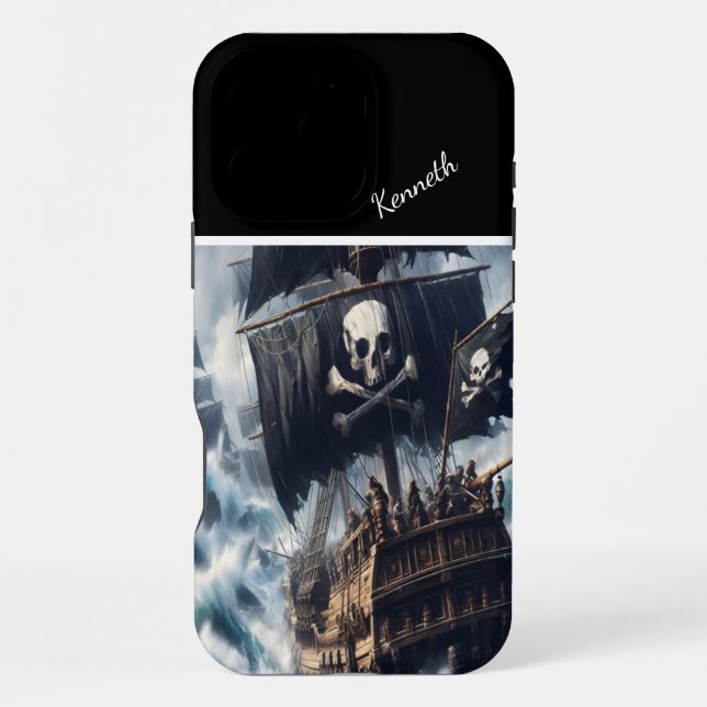 Funda Para iPhone Barco pirata desafiando la tormenta (Reverso )
