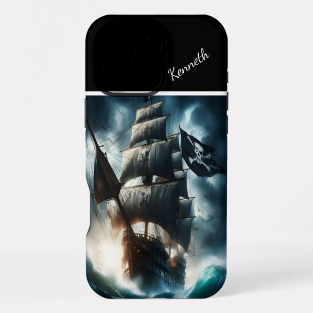Funda Para iPhone Barco Pirata Enfrentando La Tormenta (Reverso )