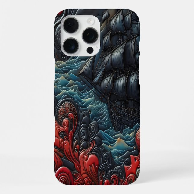 Funda Para iPhone Barco vibrante en olas arremolinadas (Reverso )