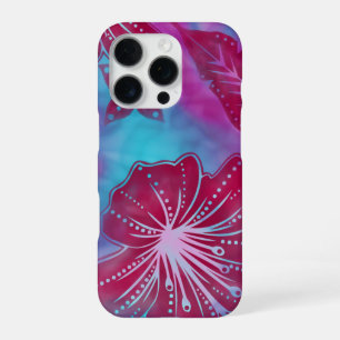 Funda Para iPhone 16 Pro Batik de flores de Bali Tropical Hawaiano Magenta