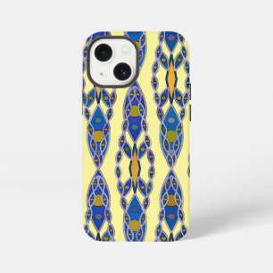 Funda Para iPhone 13 Mini Batik Tribal - Azul Acero, Gris y Amarillo