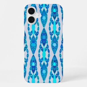 Funda Para iPhone 16 Plus Batik Tribal - Azul Zafiro y Gris Plateado