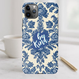 Funda Para iPhone 11Pro Max Be Kind Minimal Vintage French Toile Blue Rustic 