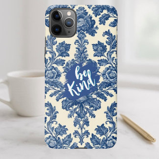 Funda Para iPhone 11Pro Max Be Kind Minimal Vintage French Toile Blue Rustic 