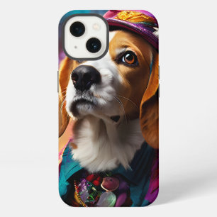 Beagle con sombrero rosa