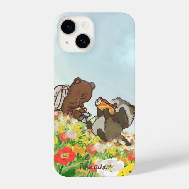 Funda Para iPhone Bear and Raccoon Flower Picnic – iPhone Case (Reverso )