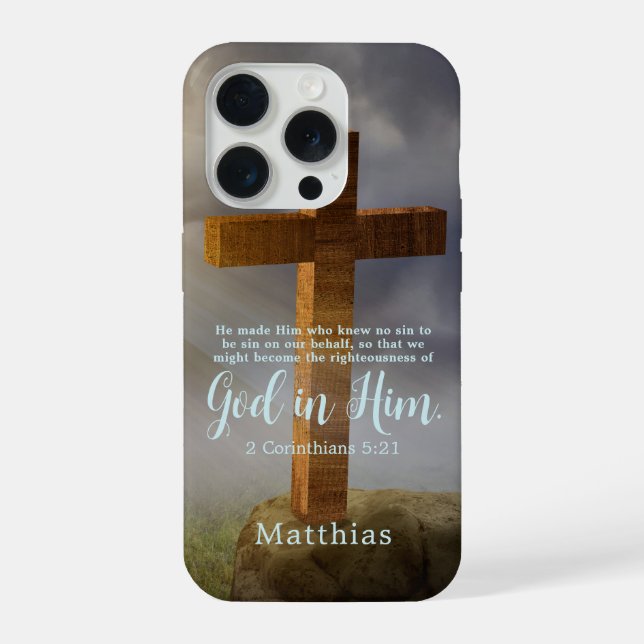 Funda Para iPhone Beautiful Wooden Cross Scripture Personalized (Reverso )