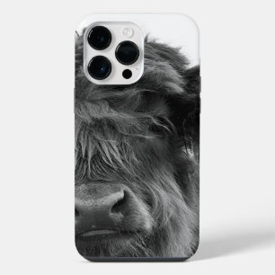 Funda Para iPhone 14 Pro Max Bebé animal portrait highland cow b/w phone case