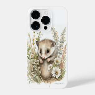 Funda Para iPhone 14 Pro Bebé lindo Opossum en flores silvestres