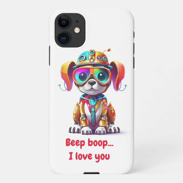 Funda Para iPhone Beep Boop te amo - lindo perro robot (Reverso)