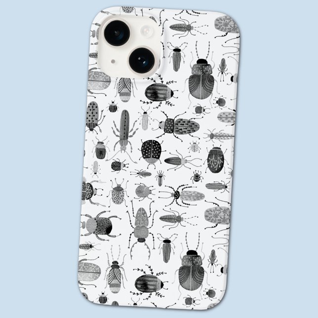 Funda Para iPhone Beetle Black & White (Beetle bug and insect creepy watercolor cell phone case)