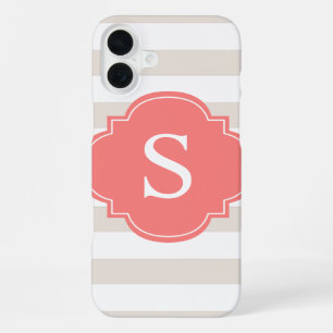 Funda Para iPhone 16 Plus Beige and Coral Stripes Monogram
