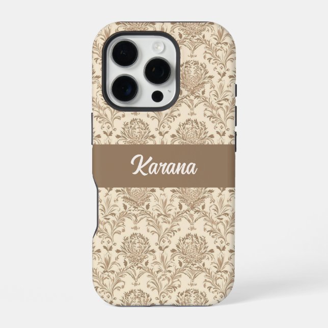Funda Para iPhone Beige Clásico Damask (Reverso )