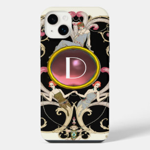 FUNDA PARA iPhone 14 PLUS BELLEZA ART DECO FASHION PINK GEMSTONE MONOGRAM