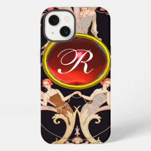 BELLEZA ART DECO FASHION RED RUBY GEMSTONE MONOGRA