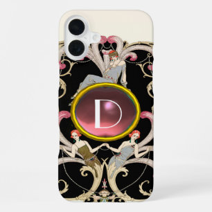FUNDA PARA iPhone 16 PLUS BELLEZA ART DÉCO MODA MONOGRAMA DE PIEDRA PRECIOSA