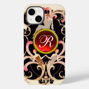 FUNDA PARA iPhone 14 BELLEZA ART DÉCO MODA RUBÍ GEMSTONE MONOGRAMA