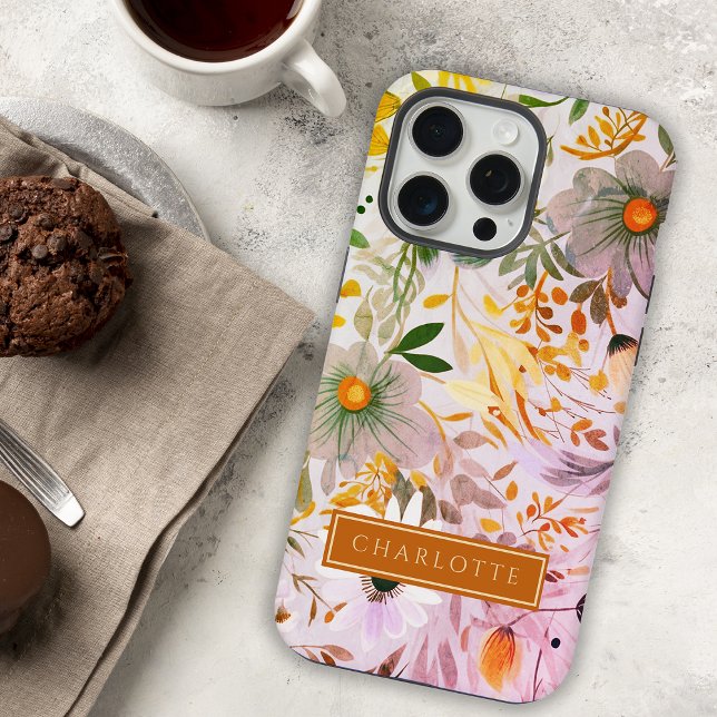 Funda Para iPhone Belleza botánica rosa y Naranja floral (Subido por el creador)
