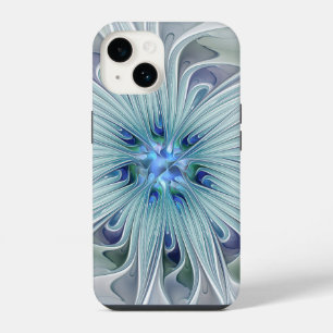 Funda Para iPhone 14 Belleza floral abstracta flor pastel azul moderna