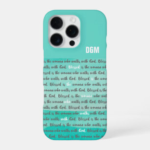 Funda Para iPhone 16 Pro Bendita es la mujer que camina con Dios Verde azul