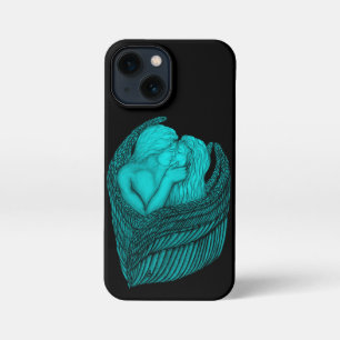 Funda Para iPhone 13 Mini Besada de ángeles , diseño negro y verde