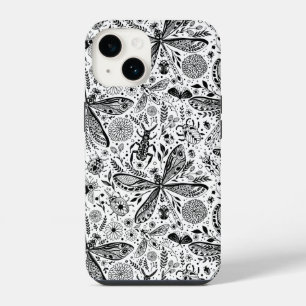 Funda Para iPhone 14 Bichos garabateados sobre azul oscuro