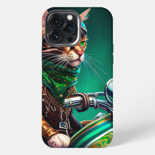 Funda Para iPhone 13 Pro Max Bicicleta de manejo de gato bengalí Día de San Pat