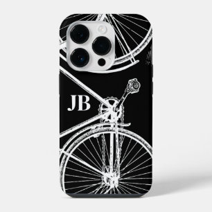 Funda Para iPhone 14 Pro Bicicleta Vintage Monograma Negro Blanco Ciclismo