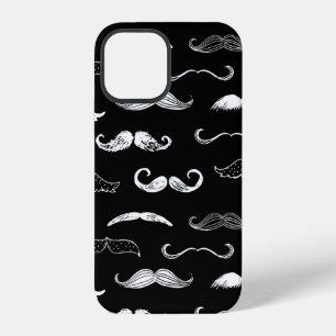 Funda Para iPhone 12 Bigote Blanco y Negro Fondo Repetido Continuo