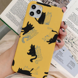 Funda Para iPhone 16 Pro Black Cats on Mustard with Blue Outlines– Modern