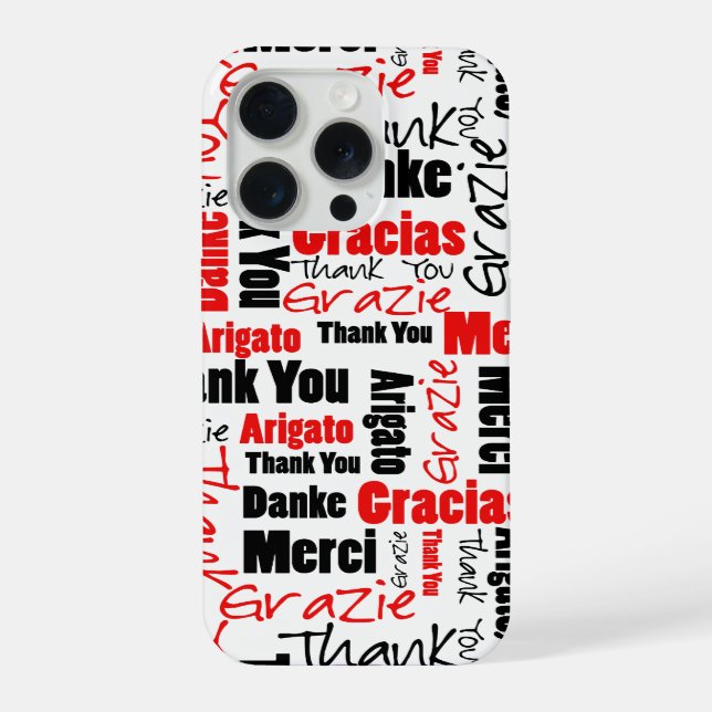 Funda Para iPhone Black Red Multilingual Gracias Word Cloud (Reverso )