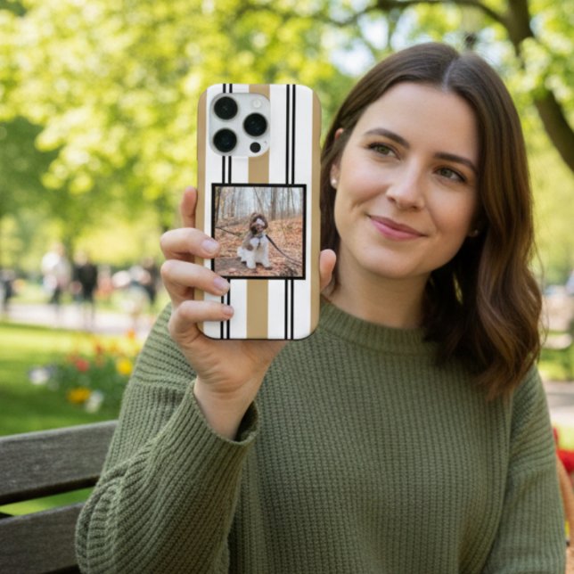 Funda Para iPhone Black Tan Striped Pet Photo  (Subido por el creador)