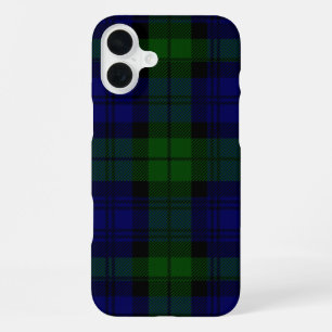 Funda Para iPhone 16 Plus Black Watch Tartan Blue Green Plage