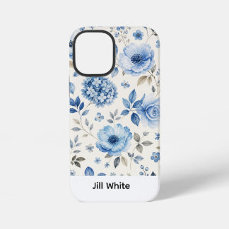 Funda Para iPhone 12 Mini Blanco Acuarela Floral Azul