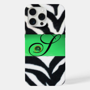 BLANCO NEGRO ZEBRA FUR EMERALD GREEN GEM MONOGRAM