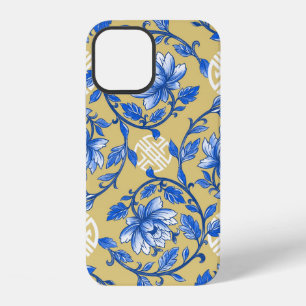Funda Para iPhone 12 Blasonado Floral Azul y Dorado Chinoiserie