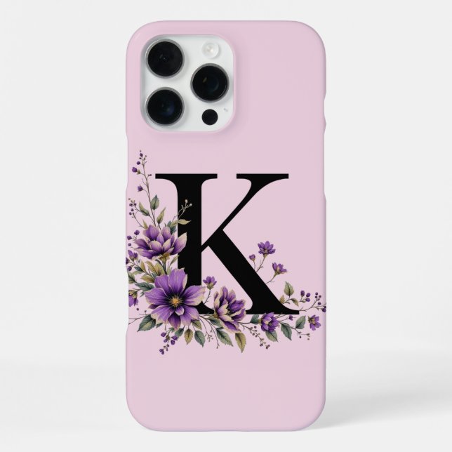 Funda Para iPhone Bloom de lavanda: Monogramado inicial 'K' (Reverso )