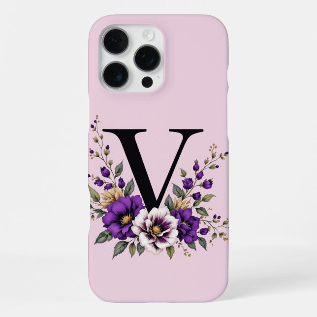 Funda Para iPhone Bloom de lavanda: Monogramado 'V' inicial (Reverso )