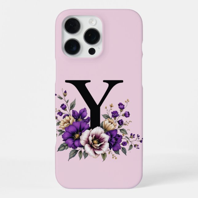 Funda Para iPhone Bloom Lavender: 'Y' inicial monogramado (Reverso )