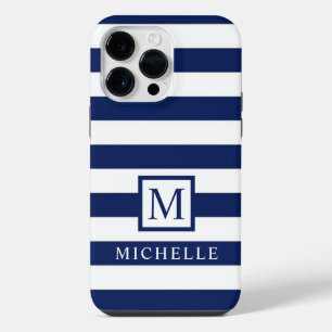Funda Para iPhone 14 Pro Max Bloque de color azul marino oscuro blanco personal