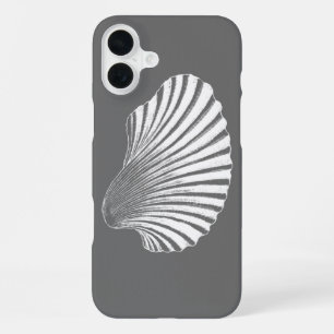 Funda Para iPhone 16 Plus Bloque de impresión de concha de vieira, gris y bl