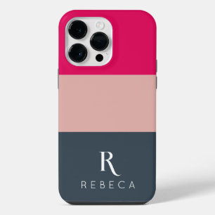 Funda Para iPhone 14 Pro Max Bloque de tres colores personalizado Blush Rosa Fr