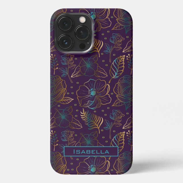 Funda Para iPhone Blossom floral patrón púrpura nombre personalizado (Reverso )