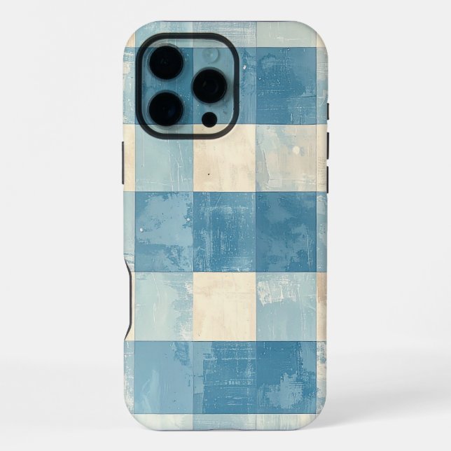 Funda Para iPhone Blue and cream checkered pattern (Reverso )