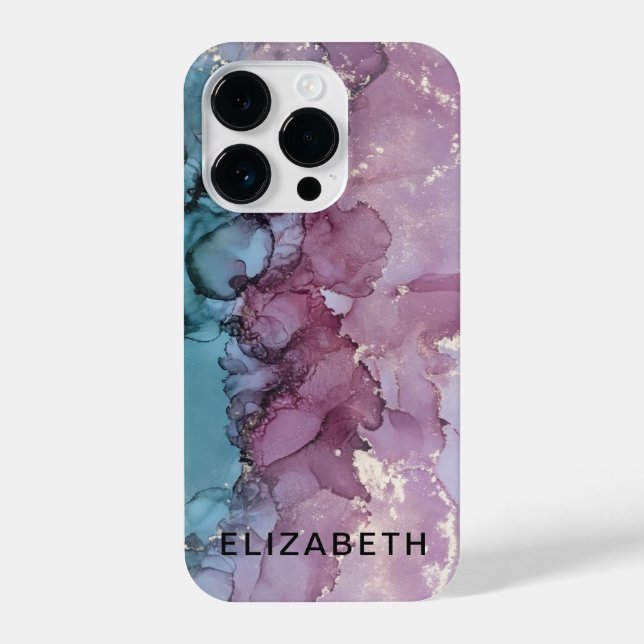Funda Para iPhone blue and dusty pink gold marble personalized  (Reverso )