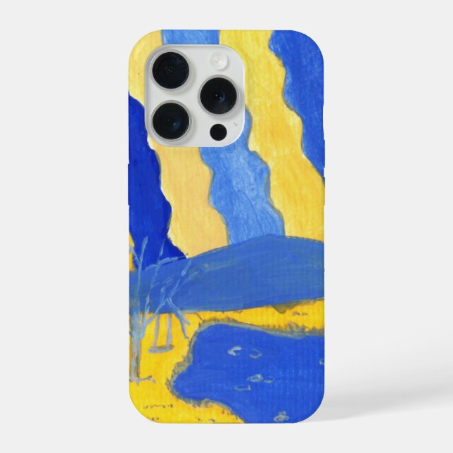 Funda Para iPhone Blue and Yellow Minimalistic Landscape Phone Case (Reverso )